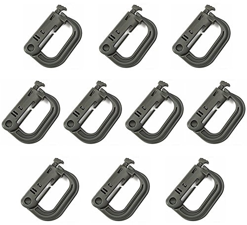Karabiner Clip Verschluss Klein Plastik D Ring Schlüsselanhänger für Rucksack and MOLLE System Zubehör 10 Stück Grün