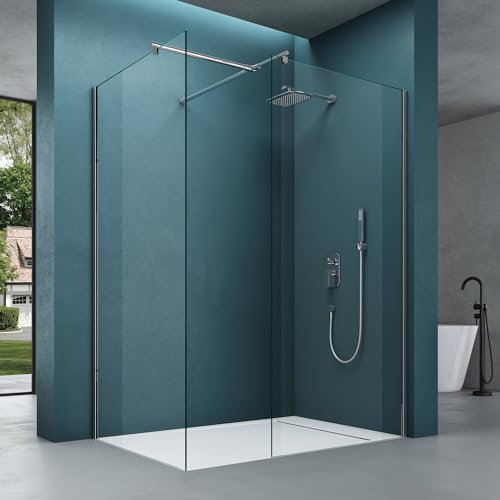 Mai & Mai Duschwand für Dusche Duschabtrennung 90x120cm mit 2 festen Seitenelementen 8mm ESG-Sicherheitsglas Walk-In Dusche Klarglas NANO-Versiegelung Bremen01K-T