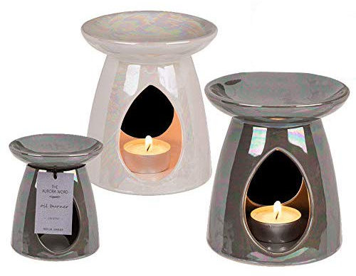 Set Of 2 Oval Shape Wax Melt Burner - Ceramic, Essential Oil Burners | Love Decor Pattern, Scented Diffuser, Warmer | Home, Bedroom Holder | Candle Aromatherapy | Xmas Gift Set