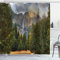 ABAKUHAUS Yosemite Duschvorhang, Yosemite Park Herbst, Stoffliches Gewebe Badezimmerdekorationsset mit Haken, 175 x 240 cm, Grün Grau