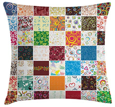 ABAKUHAUS Bunt Kissenbezug, Patchwork Retro Style, Beidseitiges Digitaldruck mit Reißverschluß Farbfest Pflegeleicht und Waschbar, 40 x 40 cm, Grün Aqua