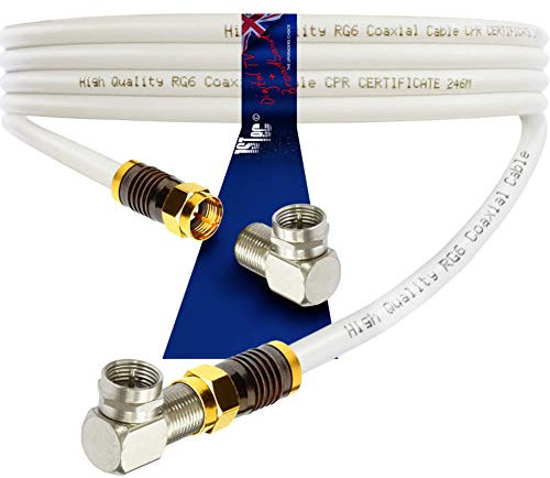 1STec 3m Male Right Angled Virgin Media Extension Cable Lead Gold Plated F-connectors for Digital TV V6 TiVo Set Top Box or Vivid Fibre Super Hub Broadband Modems (3 Metre white)