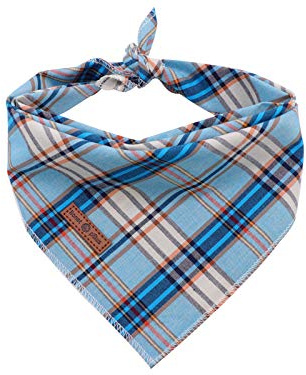 Lionet Paws Dog Bandana for Small Medium Large Dogs, Cat Dog Kerchief Dog Triangle Bibs Scarf for Girl or Boy Blue Grid