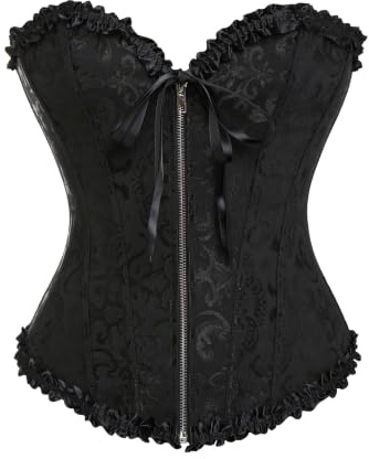 MISS MOLY Damen Corsage Vintage Vollbrust Korsett Klassische Farben Spitze Schleife Design Corset Mit G-Tanga-Druck