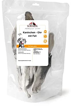 TACKENBERG Kaninchenohren mit Fell für Hunde - leckerer natürlicher Kausnack in Premiumqualität - schonend getrocknet - reines Naturprodukt zur Belohnung, als Snack oder Leckerli, 10 x 200 g