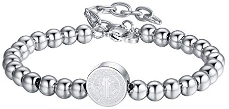 FaithHeart Edelstahl Herren Armband Saint Benedikt Armkette 16cm+5cm Silber Armkette für Damen und Herren
