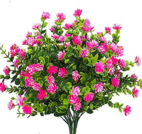 Ruiuzioong Fiori finti artificiali, confezione da 4 pezzi, resistenti ai raggi UV, per interni ed esterni (Rosa)