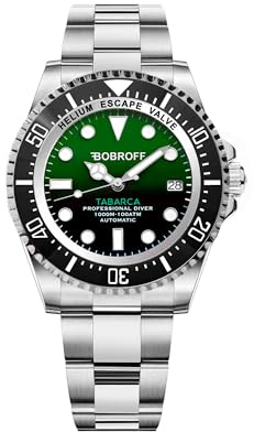 Bobroff Tabarca - Reloj de Hombre automático Diver Profesional de Buceo, 1000 m, Verde, 44MM, válvula de Helio BF002