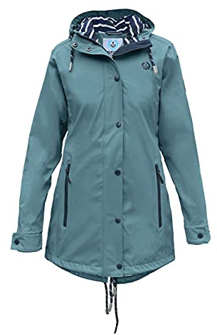 MADSea Damen Regenmantel Friesennerz 620 | halblanger wasserdichter Regenparka | winddicht mit maritimen, weiß/blauen Innenfutter