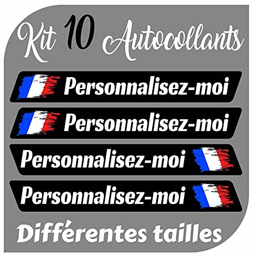 CrisPhy Autocollants x10 en Vinyle avec Drapeau France + Votre nom - Vélo, Casque, Pelle à Roue, Planches à roulettes, Voiture, Moto, etc. Kit de 10 Vinyle (Font Pack 1)