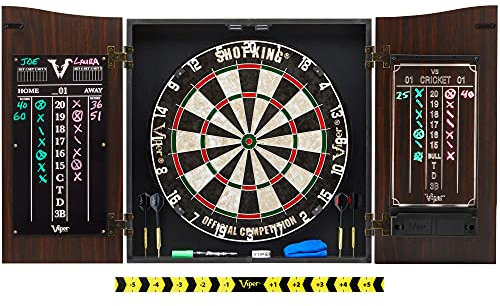 Viper by GLD Products Vault Deluxe Dartscheibe mit Shot King Sisal Dartscheibe und Illumiscore Anzeigetafel Holz