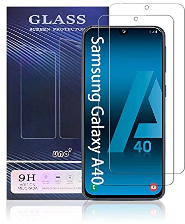 UNO' Panzerglas Displayschutzfolie aus gehärtetem Glas für Handys, kompatibel mit Samsung Galaxy A40, ultradünn, blasenfrei, 9H, kratzfest, 2 Stück