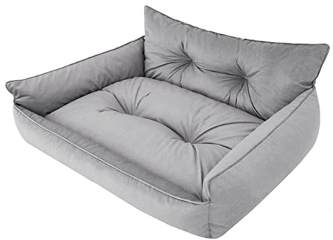 PillowPrim Hundebett Haustierbett Liegen Hundekissen Gesteppt Bett Hundeliege Hundematratze Sofa Tierbett Hundesofa Matratze, XL - 82 x 63 cm, Asche Fancy