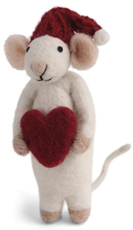 Én Gry & Sif Weiße Maus mit Herz - Anhänger aus Filz, Weihnachts-Deko - 1 Stück