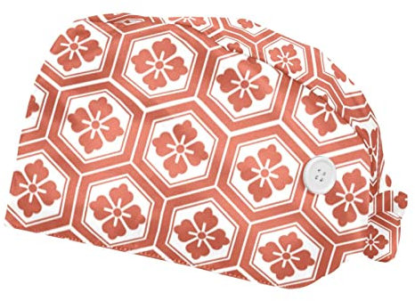 Lot de 2 bonnets de travail en forme de gourde avec embrasses et boutons Unisexe Chapeaux avec bandeau absorbant, fleurs de cerisier japonaises traditionnelles roses géométriques