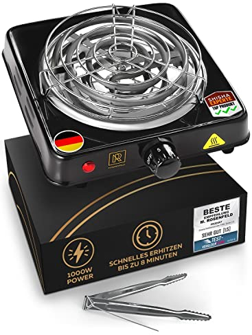 M. ROSENFELD Premium Hornillo Eléctrico Carbon Cachimba Shisha para Encender Las Brasas De La Shisha Hornillo Cachimba Blackheat (1000w con Una Longitud De Cable De 140cm) Hecho De Acero con Pinzas