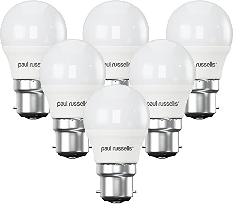 paul russells LED Light Bayonet Cap B22, 60w Equivalent, 6.5W 806 Lumens LED Bulbs, 4000K Natural Cool White, Mini Globe Frosted G45 BC Golf Ball Energy Saving (Not Dimmable) Lightbulbs, Pack of 6