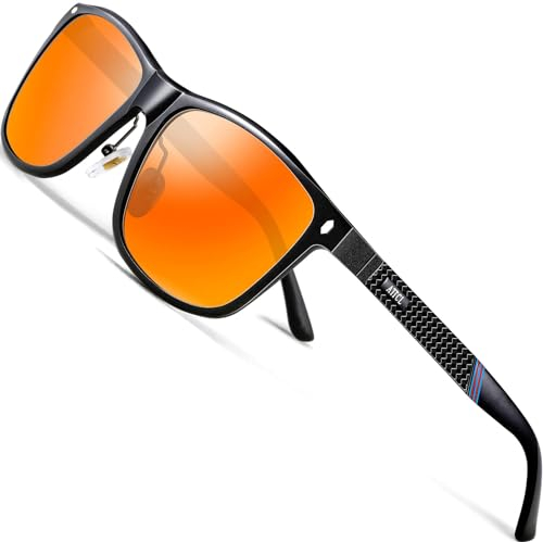 ATTCL Herren Sonnenbrille Sport Polarisierte Fahr Angeln Golf Sportbrille UV400 Schutz (Schwarzer Rahmen+Rote Linse/verspiegelt)