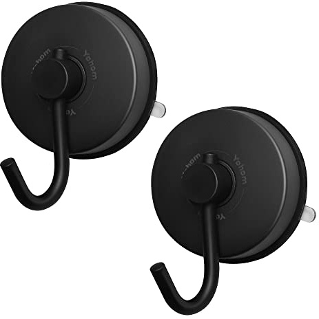 YOHOM Crochet Ventouse Salle de Bain Porte Patere Serviette Ventouse Puissant Inox Support Accroche Torchon Cuisine Ventouse Crochet Douche Murale Couronne Peignoir Noir 2 pièces