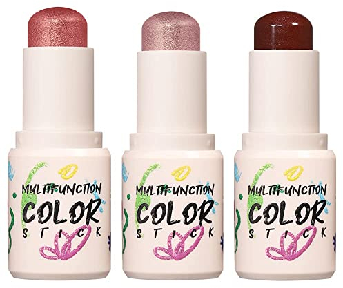 3 Pack Highlighter Blush Eyeshadow Makeup Set, Cream Highlighter Blush Eyeshadow Sticks Pencil Makeup Set (Set A)