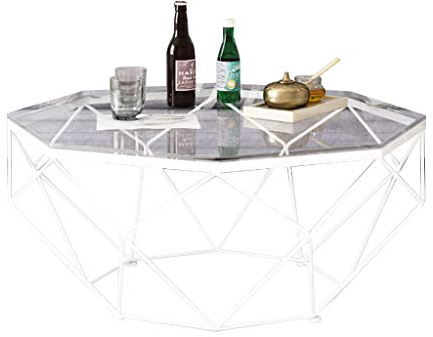 FLBT Table Basse octogonale en Fer forgé Transparent en Verre trempé créatif géométrique Fin Table en Acier Inoxydable Cocktail Salle de séjour Accent, blanc/87 * 45 cm Needed