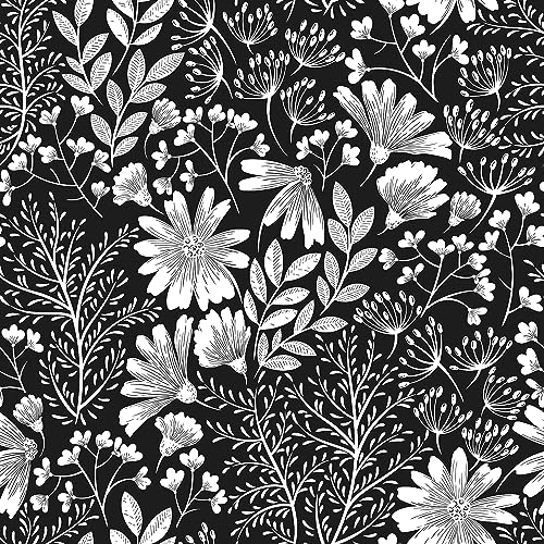 ReWallpaper 44,5CM×7M Papier Peint Adhesif Mural Blanc et Noir Papier Peint Fleuri Vintage Noir pour Salon Papier Peint Chambre Adulte Fleur Étanche Papier Autocollant Pour Meuble Motif