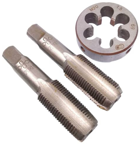 SPORTARC Jeu de tarauds et filières métriques à droite HSS M20 x 1,5 mm, filetage métrique avec filetage rond