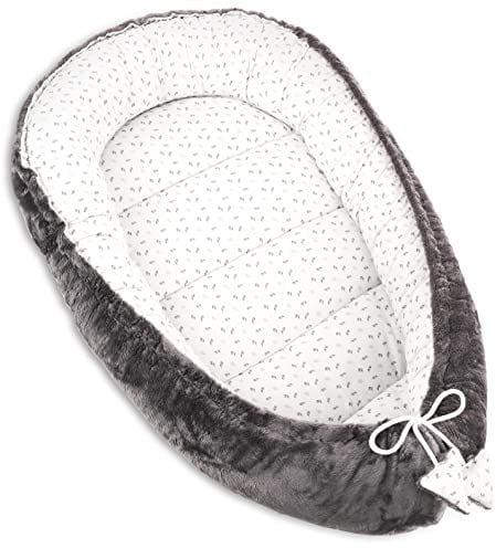 PIMKO Babynest 2seitig Plüsch nestchen für Baby Kuschelnest Babykokon für Säuglinge und Neugeborene Baby Nest für mädchen Junge Ultra-weich babybett (Grau Plüsch)