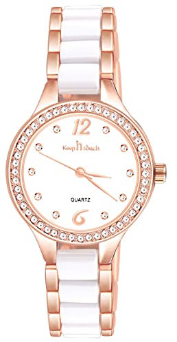 MICGIGI Damen Quarz Armbanduhr Keramisch weiß Rund Analog Uhr mit Einfaches Zifferblatt,Legierungs Edelstahl Armband