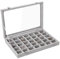 Frebeauty Velvet Jewellery Tray 35 Grid Jewellery Organiser with Clear Lid Earring Organiser Holder Case with Clasp Drawer Insert for Rings Studs Brooches Gift for Women Girls(Beige 35 Grid)