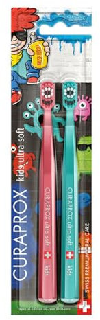 Curaprox CS Kids Kinderzahnbürste, Special Edition: Kids Graffiti, 2 Stück, Ultra Soft weiche Zahnbürste für Kinder