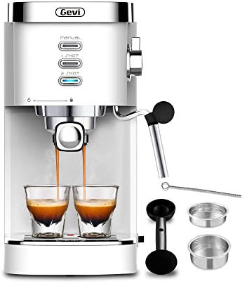 Gevi Espresso Kaffeemaschine Espressomaschine mit professionellem Milchaufschaumdüse,Klein Kaffeemaschine Espresso für Cappuccino,Latte & Macchiato,1.2L Wassertank,Weiß