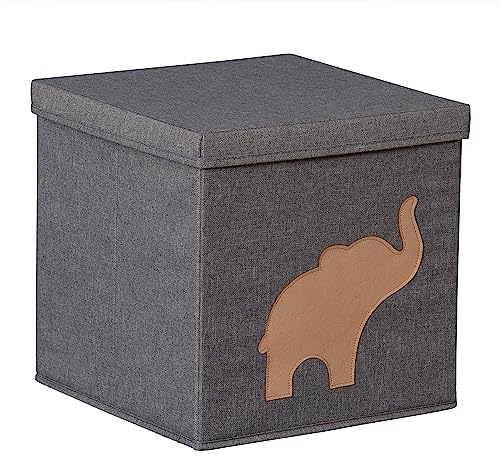 LOVE IT STORE IT Premium Scatola Porta Oggetti Con Coperchio - In Lino - Pieghevole - Rinforzi In Legno - Compatibile Kallax - 30x30x30 cm - Fantasia A Elefante, Grigio