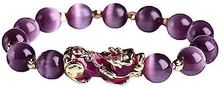 Feng Shui Pi Xiu Amethyst Armband, Chinesisches Feng Shui Amulett Armband, Pi Xiu Feng Shui Armband, Glücksarmband mit Perlen, Pi Yao Reichtum Amulett, Glücksschmuck und Reichtum (Purple)