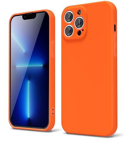 oakxco for iPhone 13 Pro Max Phone Case Liquid Silicone, Fluorescent Bright Solid Color, Cute Thin Slim Soft Rubber TPU Plain Smooth Gel Matte Protective Cover for Women Girl, Burnt Neon Orange