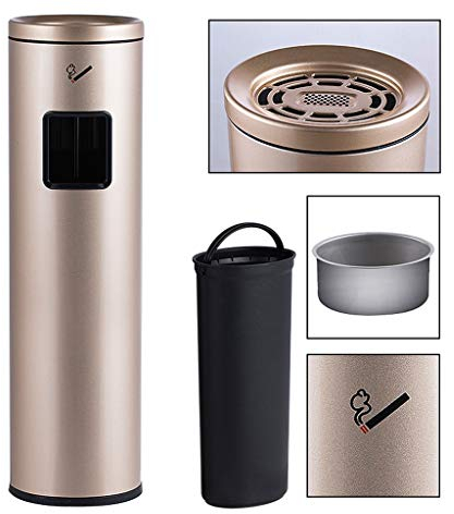 HASMI outdoor trash can with lid Standing Ashtray Bin, 2 In 1 Metal Rubbish Bin Cigarette Ashtray Stand With Inner Bucket, Inside Outside Pub Tidy Restaurant Gallon Large Trash Can