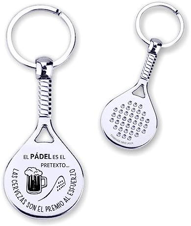 GRABADOS IMAZ LASER® - LLAVERO PALA RAQUETA PADEL MENSAJE CERVEZAS - Regalo Original con Mensaje Grabado Láser