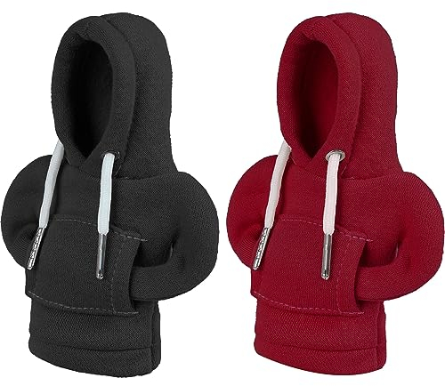 LISEFO 2 Stück Auto Schaltknauf Abdeckung Set mit Aufhänger und Halskette, Schwarz&Rot Auto Schaltknauf Hoodie Abdeckung Universal Shifter Dekoratives Autozubehör Kreativer Schaltknauf Hoodie