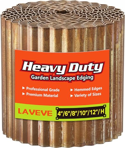 LAVEVE Corrugated Metal Garden Edging 10 x 20Ft, Landscape Edging Border for Lawn, Flower Bed, Garden Fence, Paver Edging (Pre-Rusted)