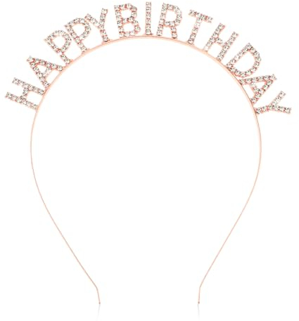 Jeffdad Geburtstagskrone Stirnband, Happy Birthday Krone Strass Haarband Geburtstag Kopfschmuck Mädchen Glitzer Haarschmuck Geburtstag Kronen für Alles Gute zum Damen Frauen Party Dekoration(Roségold)