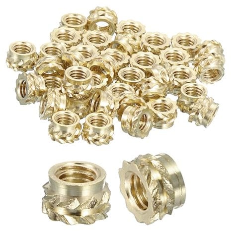 sourcing map Lot de 50 écrous moletés M3 x 3 mm L x 5 mm OD en laiton pour impression 3D - Inserts filetés femelles en laiton