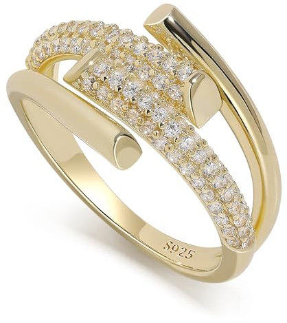 Meissa Daumenring für Damen, 925 Sterling Silber Offener Front Ring Umarmungsring Handgefertigte Chunky Bänder Vergoldeter Ring Verstellbare Größe (Gold)