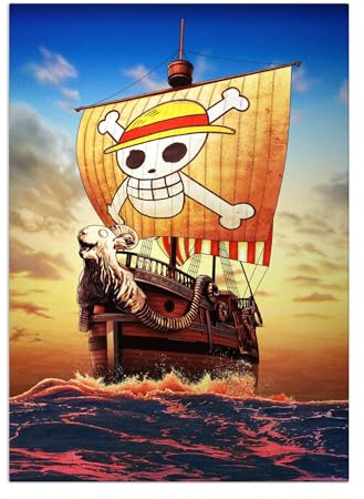 Displate Offiziell One Piece MetallPoster Magnetische Befestigung Inklusive Lizenziert Bilder Hochwertiges Poster Key Art - Going Merry 67.5 cm x 48 cm