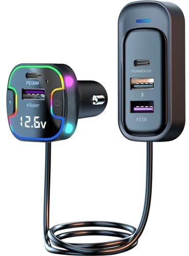 Thlevel USB C Auto Ladegerät 75W PD und QC 3.0 mit 5 Anschlüssen Schnellladung 1,5 Meter Kabel für 12V/ 24V KFZ Wohnmobil Boot