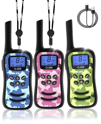 QUOLIX Walkie-Talkies für Kinder von 3–12 Jahren, Aufladbar 36 Stunden Betriebszeit Akku, 2-Wege-Radio mit großer Reichweite, LED-Taschenlampe, 99 Passwörter, Familien-Outdoor-Camping-Spielzeug