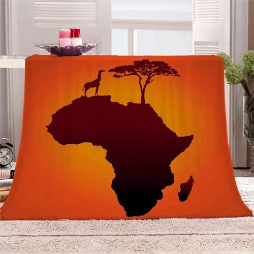 Kuscheldecke Flauschig Afrika 3D Decke 100x135 Afrika-Karte Wohndecke Tier Weich und Warme Flanell Fleecedecke für Sofadecke Couchdecke Tagesdecke 2311m