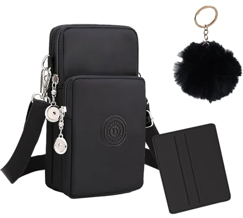 FENGQQKJ Sac pour téléphone portable avec porte-monnaie, sac à bandoulière, pour femme, mini sac à bandoulière, sac à main avec pendentif décoratif pour fille, Noir , 10.5*19.5*4cm