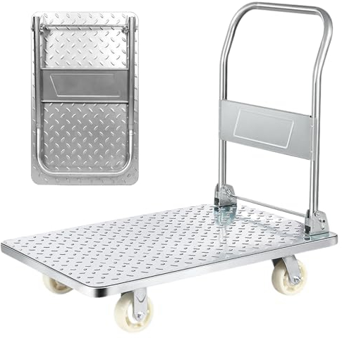 Carro Plataforma con Ruedas. Carretilla Plegable de Carga 400kg. Carrito Plataforma de Mano, Transporte Anticolisión para Mudanzas, Almacén. Acero Titanio.