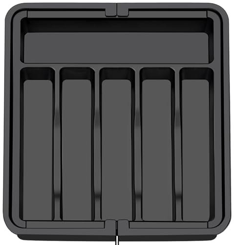 NathrBTV Range Couverts Pour Tiroir 8 Compartiments Rangement Couverts Tiroir Cuisine Noir Grand Range Couvert Peut Ranger Couverts Cuillères Fourchettes