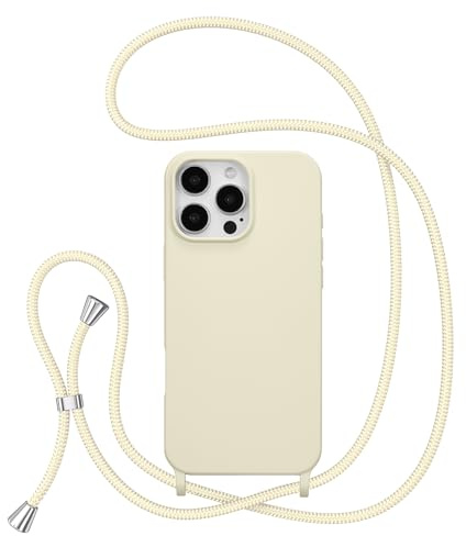 ZTOFERA Crossbody Lanyard Case for iPhone 16 Pro Max (6.9), Beige | Liquid Silicone Phone Case with Strap, Adjustable Neck Cord Necklace, Soft Protective Cover, Portability, Anti-Drop
